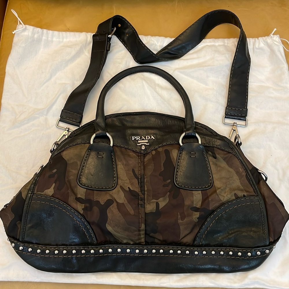 PRADA Fumo Camouflage Tessuto Nylon Bowler Bag
